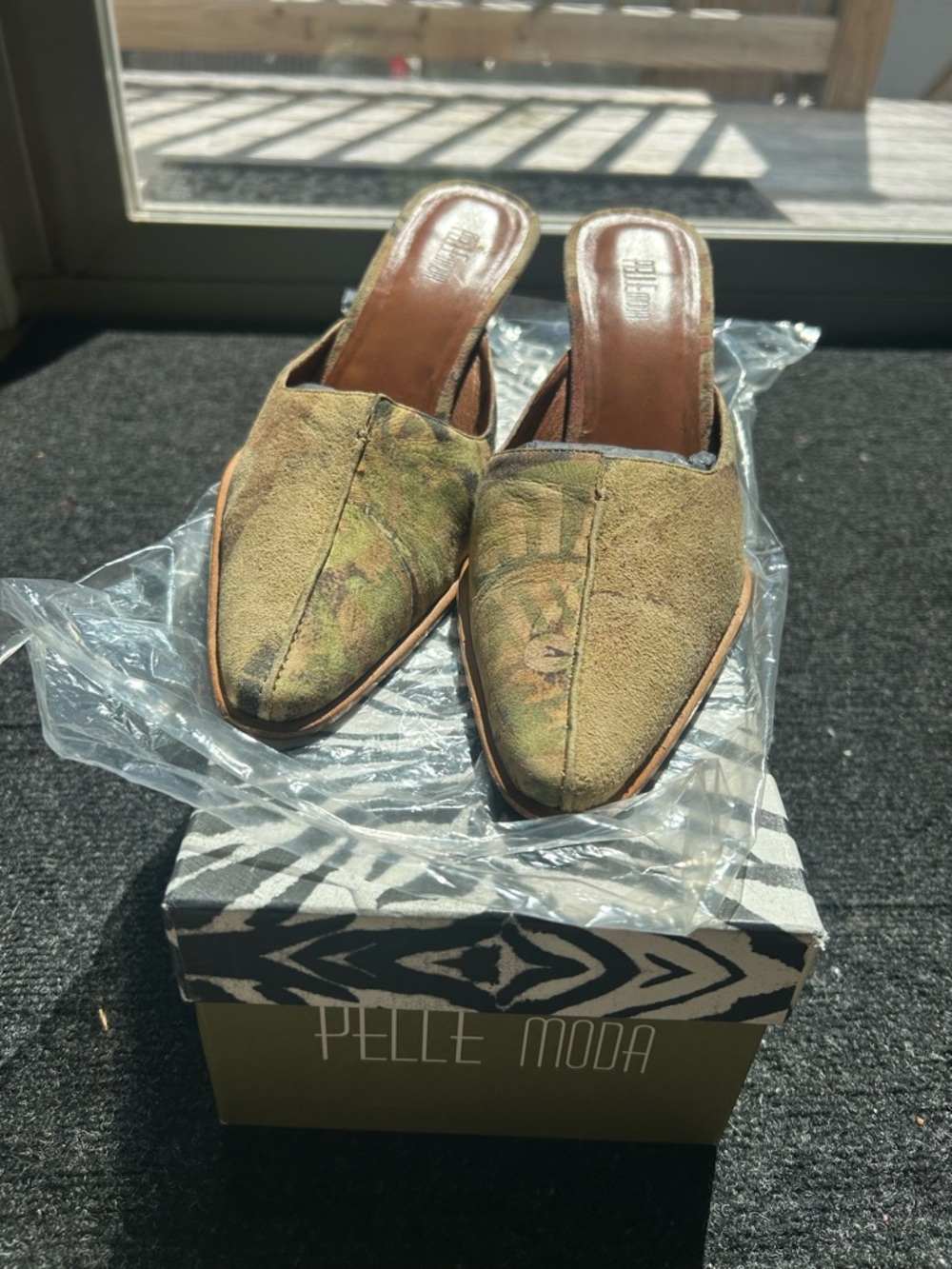 Pelle Moda Olive Green Suede Pointed-Toe Slip-On Mules